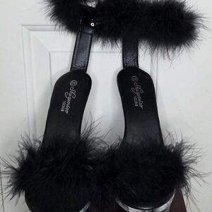 Elegant Black Fur Heels by Signature